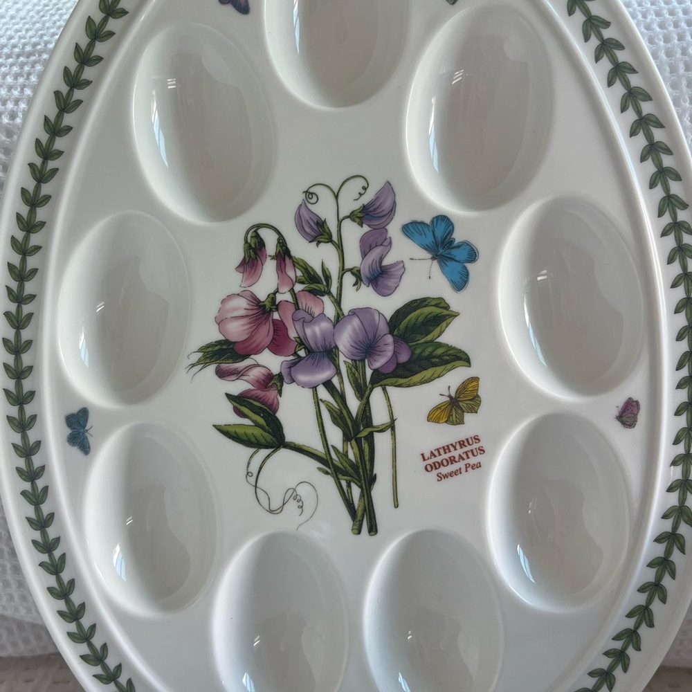 Portmeirion Botanic Garden Sweet Pea 9 Deviled Eggs Serving Platter Dish - Picture 7 of 9